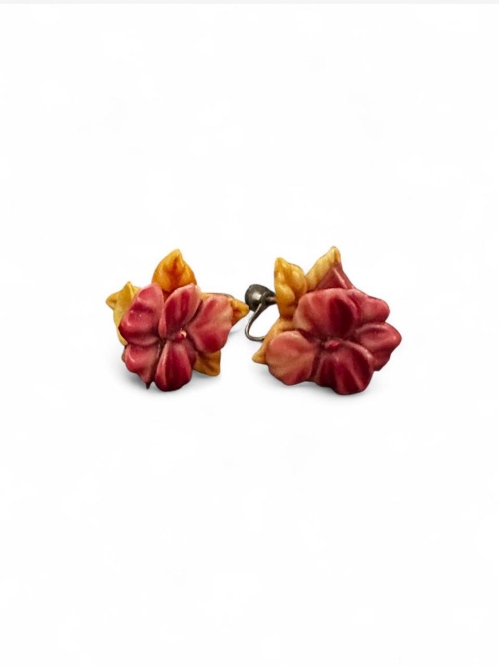 Vintage 1930s-1940s Celluloid Flower Clip-on Earrings